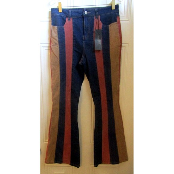 Versona Flare Jeans Striped Patchwork Colorblock 70s Boho NWT Size 6 Sm - Picture 2 of 9